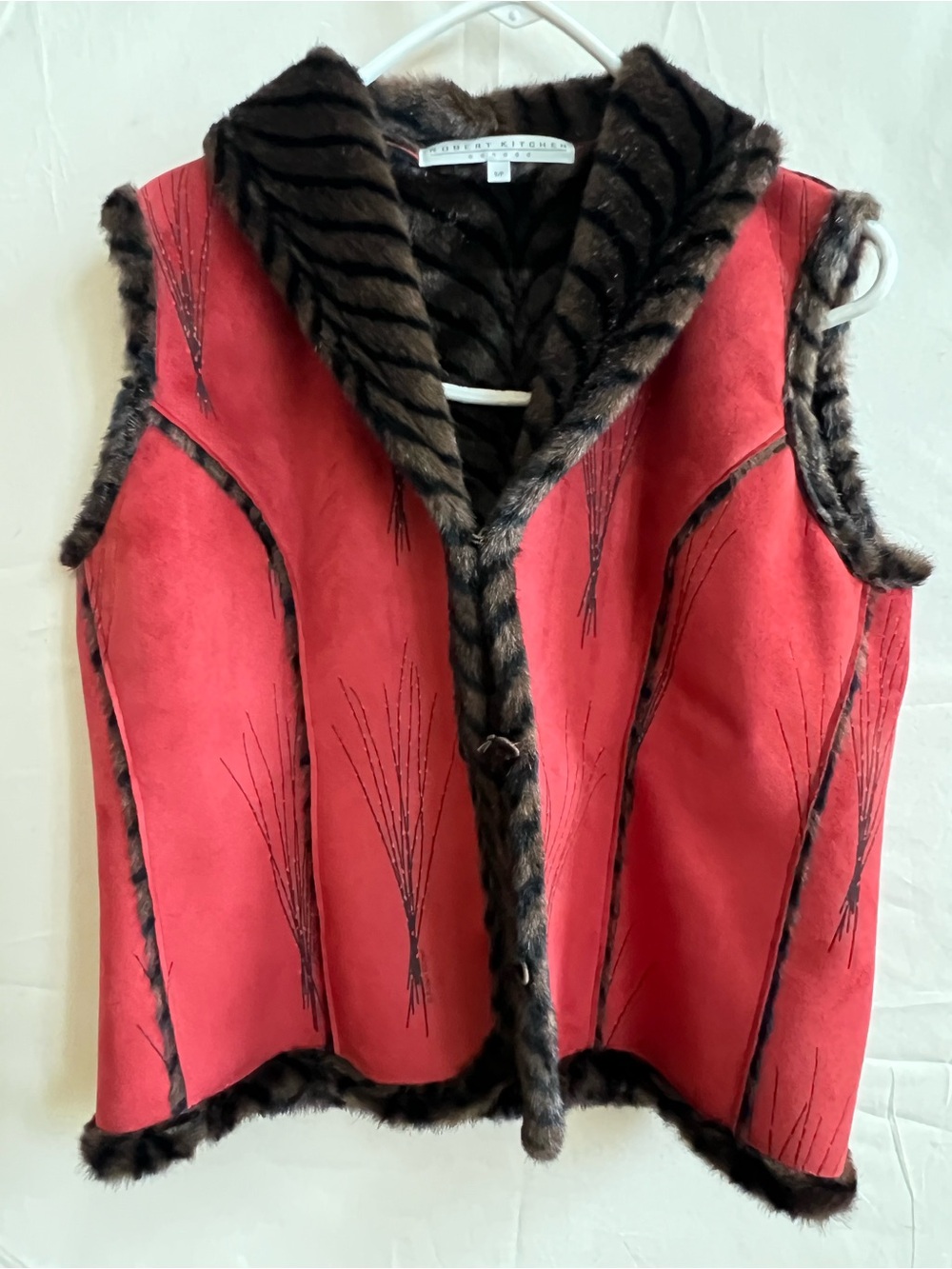 Robert Kitchen Red Faux Fur-Trim Vest